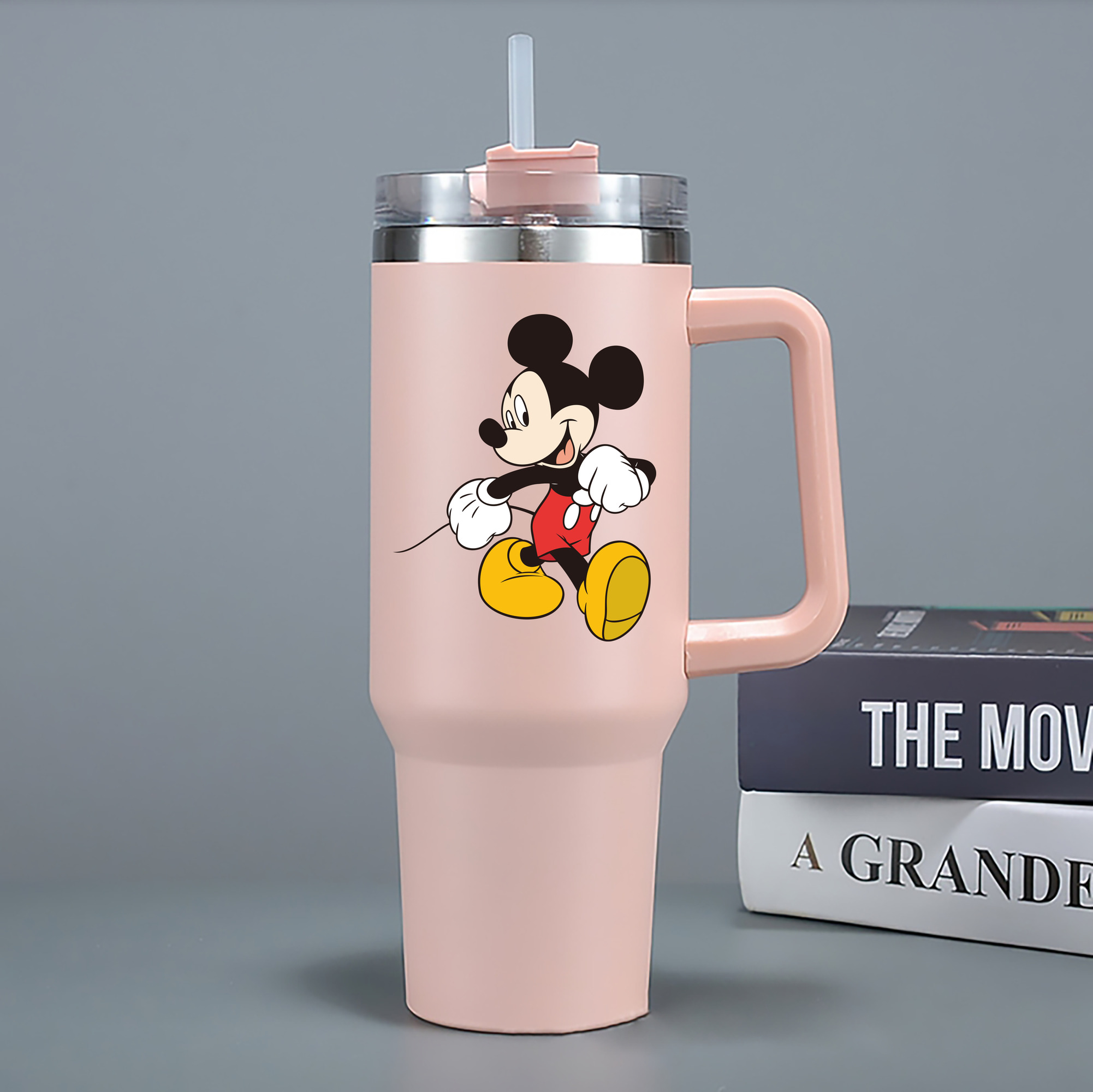 （画像用） ミッキーマウス Mickey Mouse 1200mL車用タンブラー - クリスタルステッカー（プラスチックストロー付き）
